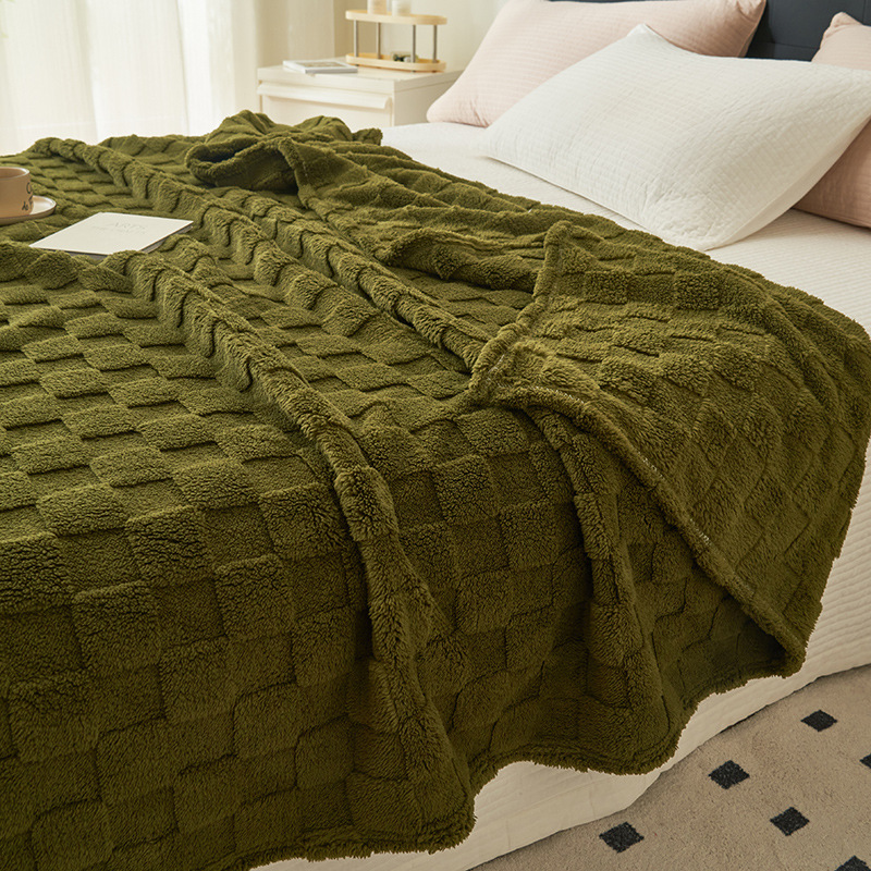 V888-ELOSUNG32601-202506241016-00 200*230CM Dark Green Ultra-Soft Waffle Textured Plush Fleece Blanket - Large Cozy All-Season Throw for Bed & Sofa - Image 1
