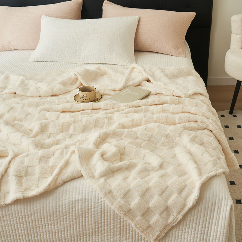 V888-ELOSUNG32603-202506241017-00 200*230CM Milky White Ultra-Soft Waffle Textured Plush Fleece Blanket - Large Cozy All-Season Throw for Bed & Sofa - Image 1