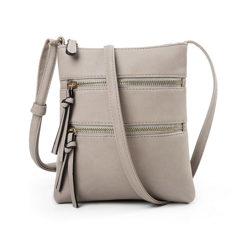 V888-ELOSUNG32654-202506241135-00 Grey Compact Women's Crossbody Bag - Adjustable Strap, Double Zipper Closure, 18x21cm Lightweight PU Leather Shoulder Bag - Image 1