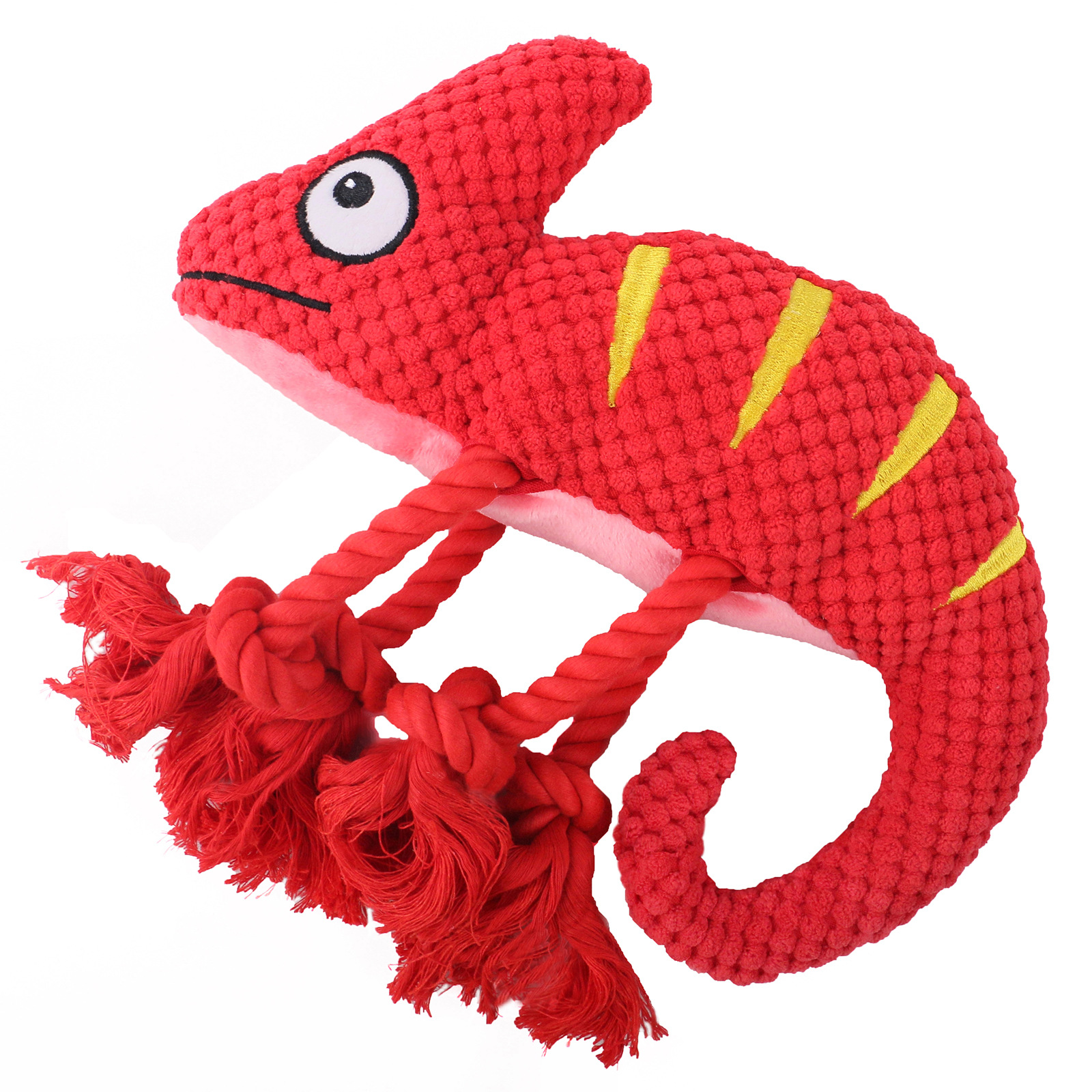 V888-ELOSUNG32698-202506300953-00 2 Pcs Red Interactive Plush Chameleon Dog Toy with Squeaker & Rope Legs - Durable Chew Toy for Medium/Large Dogs, Teeth Cleaning Texture, Machine Washable (10.2in) - Image 1