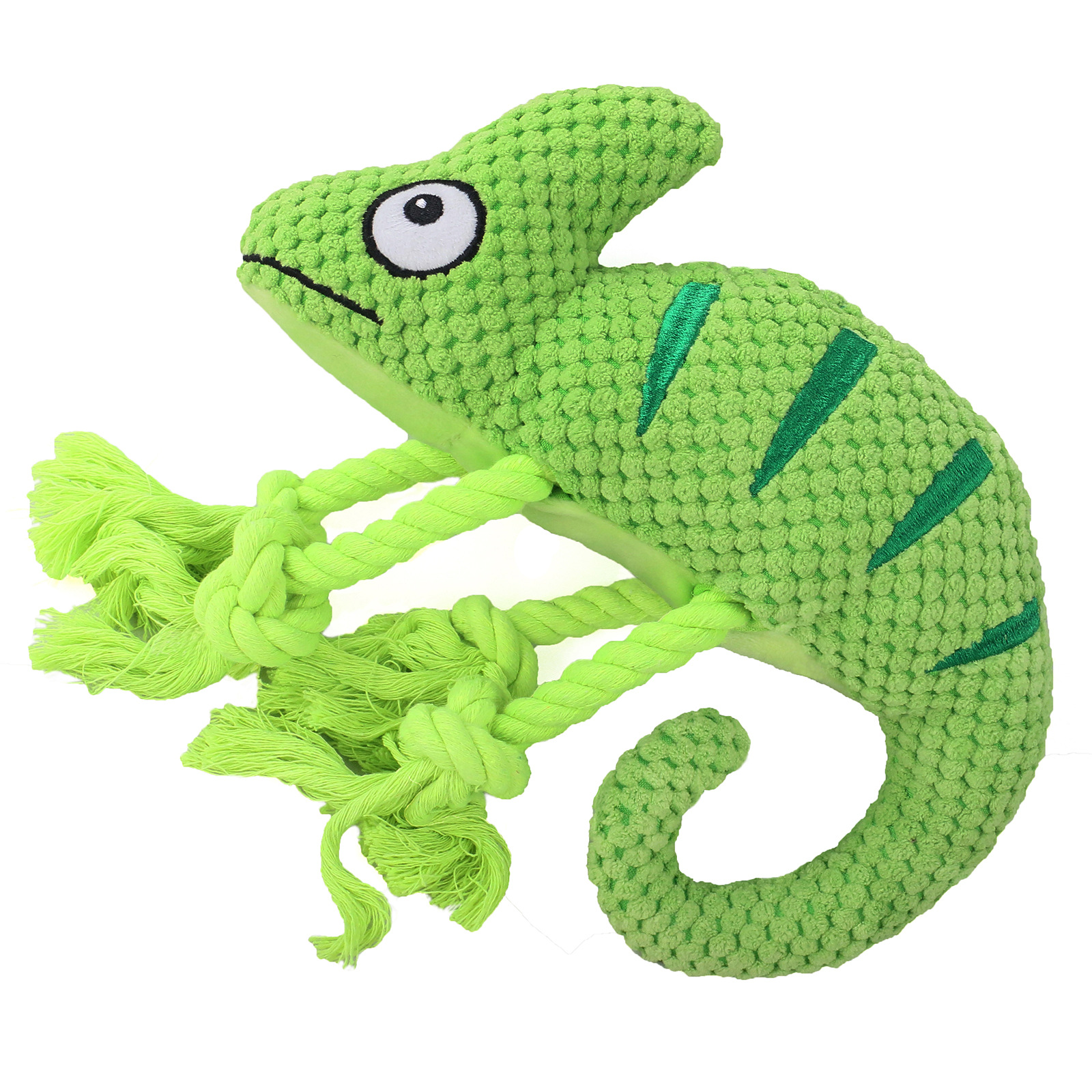 V888-ELOSUNG32702-202506300953-00 2 Pcs Green Interactive Plush Chameleon Dog Toy with Squeaker & Rope Legs - Durable Chew Toy for Medium/Large Dogs, Teeth Cleaning Texture, Machine Washable (10.2in) - Image 1