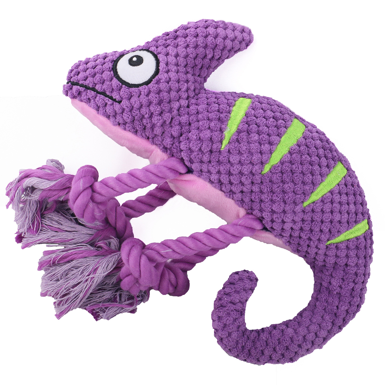 V888-ELOSUNG32703-202506300954-00 2 Pcs Purple Interactive Plush Chameleon Dog Toy with Squeaker & Rope Legs - Durable Chew Toy for Medium/Large Dogs, Teeth Cleaning Texture, Machine Washable (10.2in) - Image 1