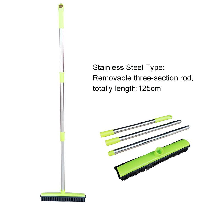 V888-ELOSUNG32715-202506301105-00 Green and Silver Versatile Pet Hair Remover Rubber Broom & Squeegee - 125cm Adjustable Stainless Steel Handle for Carpets, Floors & Windows - Image 1