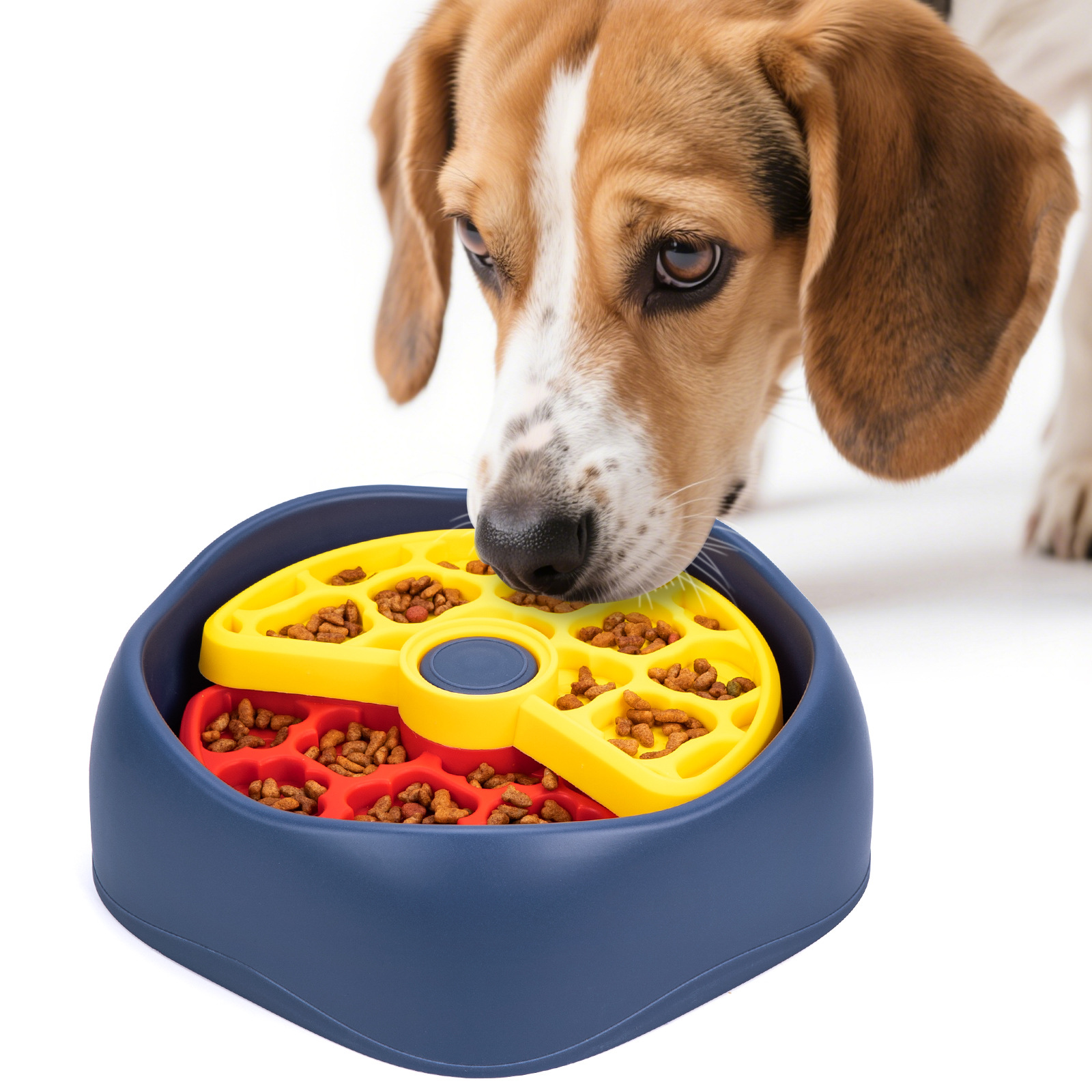 V888-ELOSUNG32741-202506301040-00 Red,Yellow and Blue Interactive Dog Puzzle Feeder Bowl - Slow Eating & Mental Stimulation Toy for Small Medium Breeds - Image 1