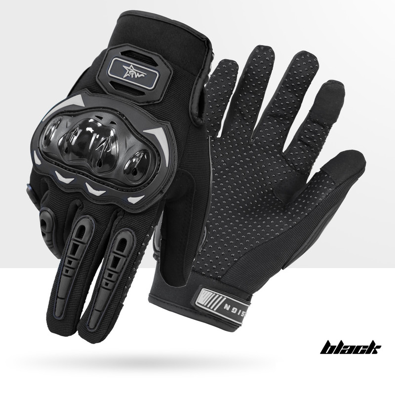 V888-ELOSUNG32772-202507020945-00 Size M Black Protective Motorcycle Riding Gloves - Hard Knuckle Armour & Touchscreen Fingertips - Image 1