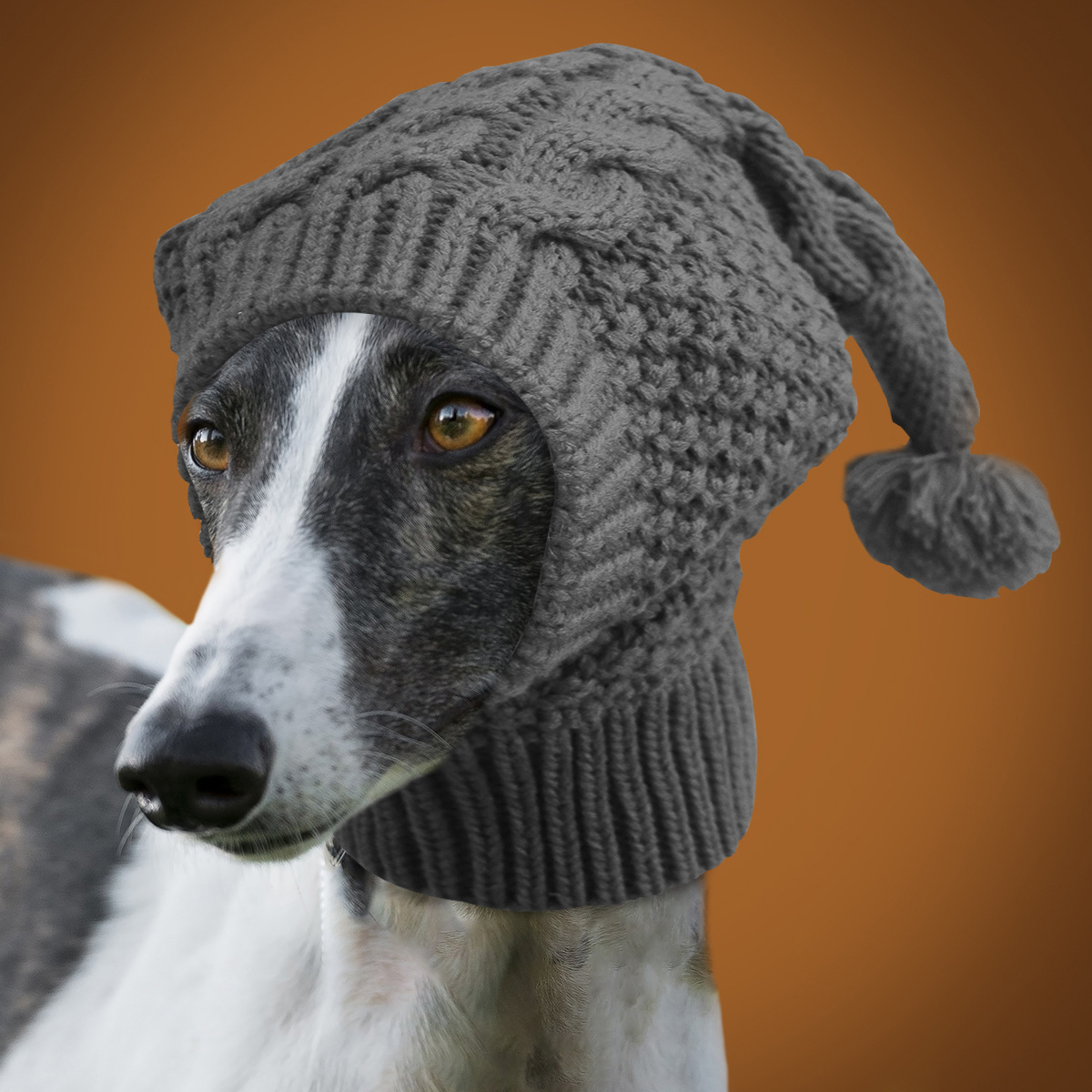 V888-ELOSUNG32792-202507021020-00 Size S Grey Whimsical Knit Dog Hat with Pom-Pom - Cozy Winter Pet Beanie & Snood - Image 1