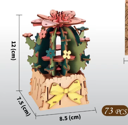 V888-ELOSUNG33044-202505261526-00 DIY 3D Wooden Cactus Puzzle Toy - Colorful Kids' Craft Set - Image 1