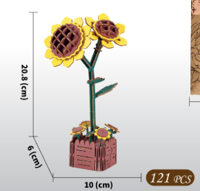 V888-ELOSUNG33050-202505261528-00 Sunflower DIY 3D Wooden Flower Puzzle Toy - Educational Kids' Assembly Set - Image 1