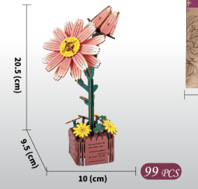 V888-ELOSUNG33051-202505261528-00 Daisy DIY 3D Wooden Flower Puzzle Toy - Educational Kids' Assembly Set - Image 1