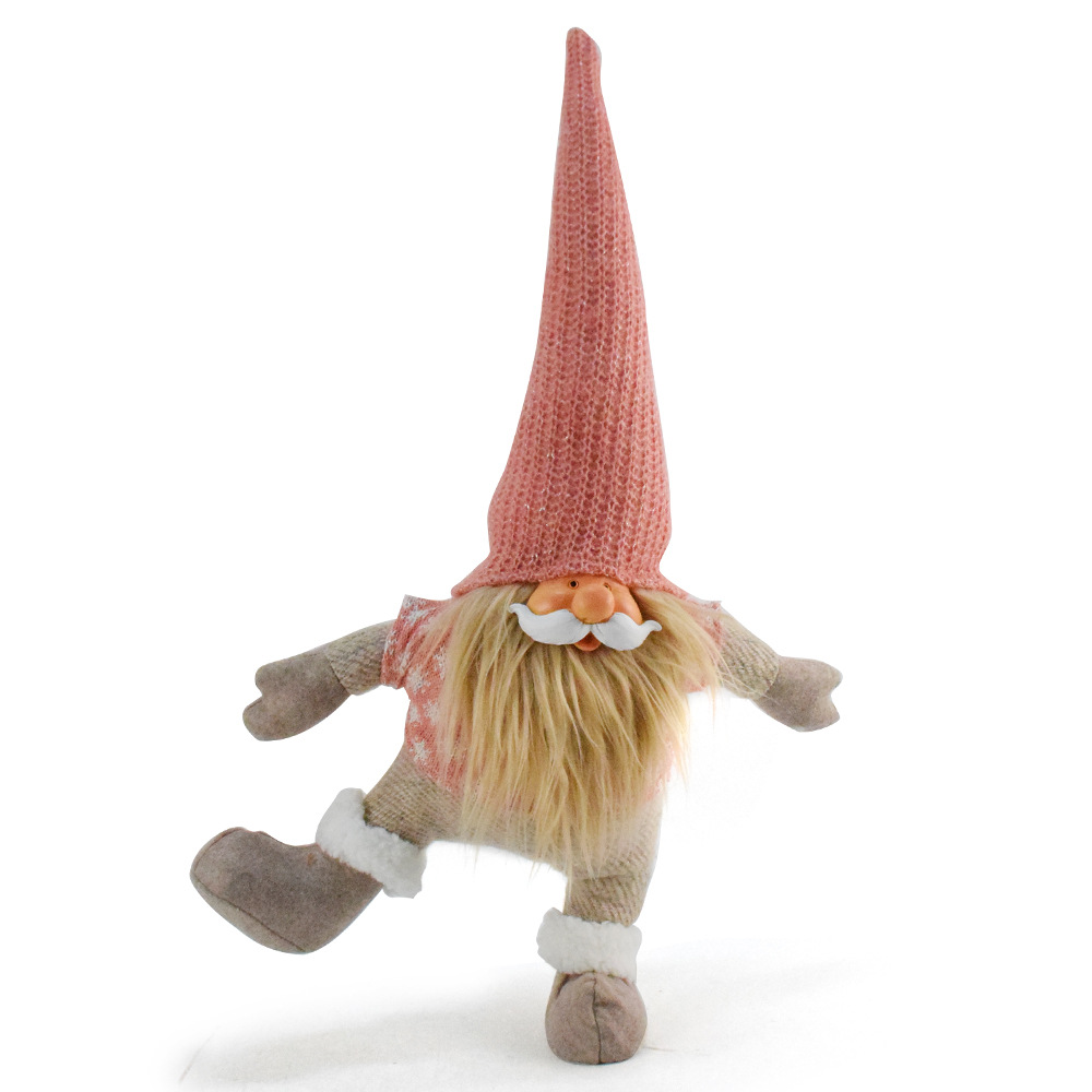 V888-ELOSUNG33263-202506111537-00 Pink Hat One-Legged Standing Christmas Gnome - Santa & Rudolph Plush Faceless Dwarf Figurine - Image 1