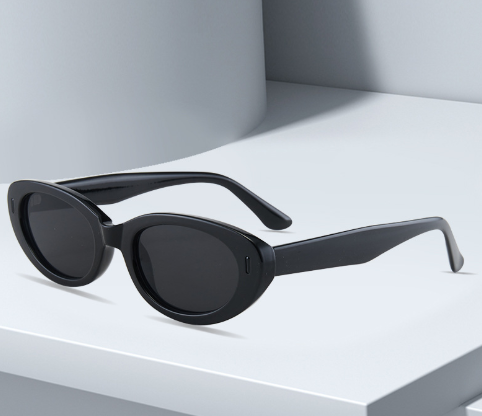 V888-ELOSUNG33295-202506190617-00 2PCS Black Grey Retro Oval Cat-Eye Sunglasses - Chic Influencer-Style Shades - Image 1