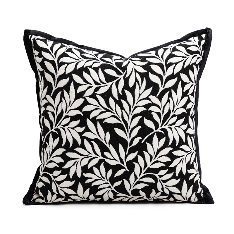 V888-ELOSUNG33312-202506190654-00 45*45cm Leaves Triangle Elegant Two-Piece INS-Style Jacquard Pillow Covers - Black & White Sofa Decor - Image 1