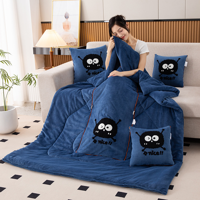 V888-ELOSUNG33348-202506191226-00 Jewel Blue Padded and Thickened Elf 2-in-1 Foldable Car Pillow Blanket - Cozy 40x40cm Pillow, Unfolds to 100x150cm Blanket for Travel and Office Naps - Image 1