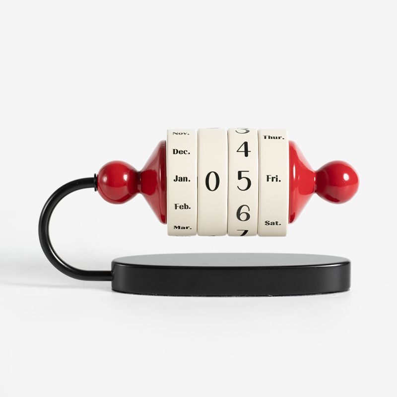 V888-ELOSUNG33363-202506191240-00 Red Vintage Wooden Rotating Perpetual Calendar - Manual Roller Desk Decor, Timeless Date & Day Display for Home & Office - Image 1