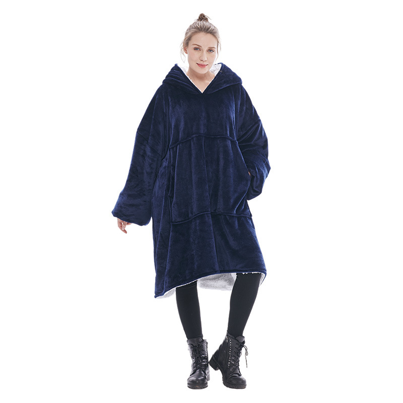 V888-ELOSUNG33399-202506191037-00 Navy Blue Oversized Wearable Blanket Hoodie - Ultra Soft & Cozy Snuggle Pullover for Adults - Image 1