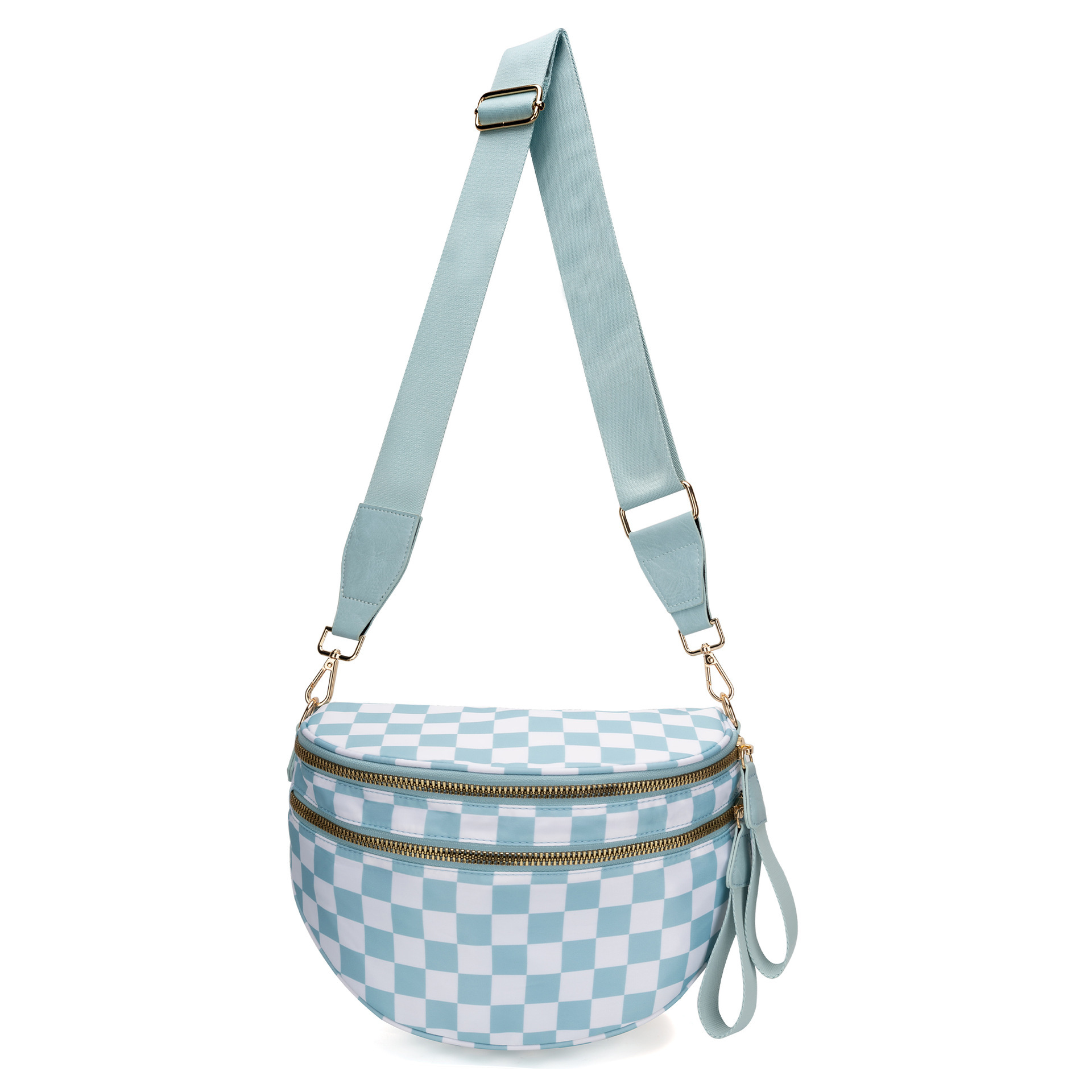 V888-ELOSUNG33407-202506191131-00 Blue Checkered Trendy Sling Bag - Women's Crescent Crossbody Purse with Wide Adjustable Strap - Image 1