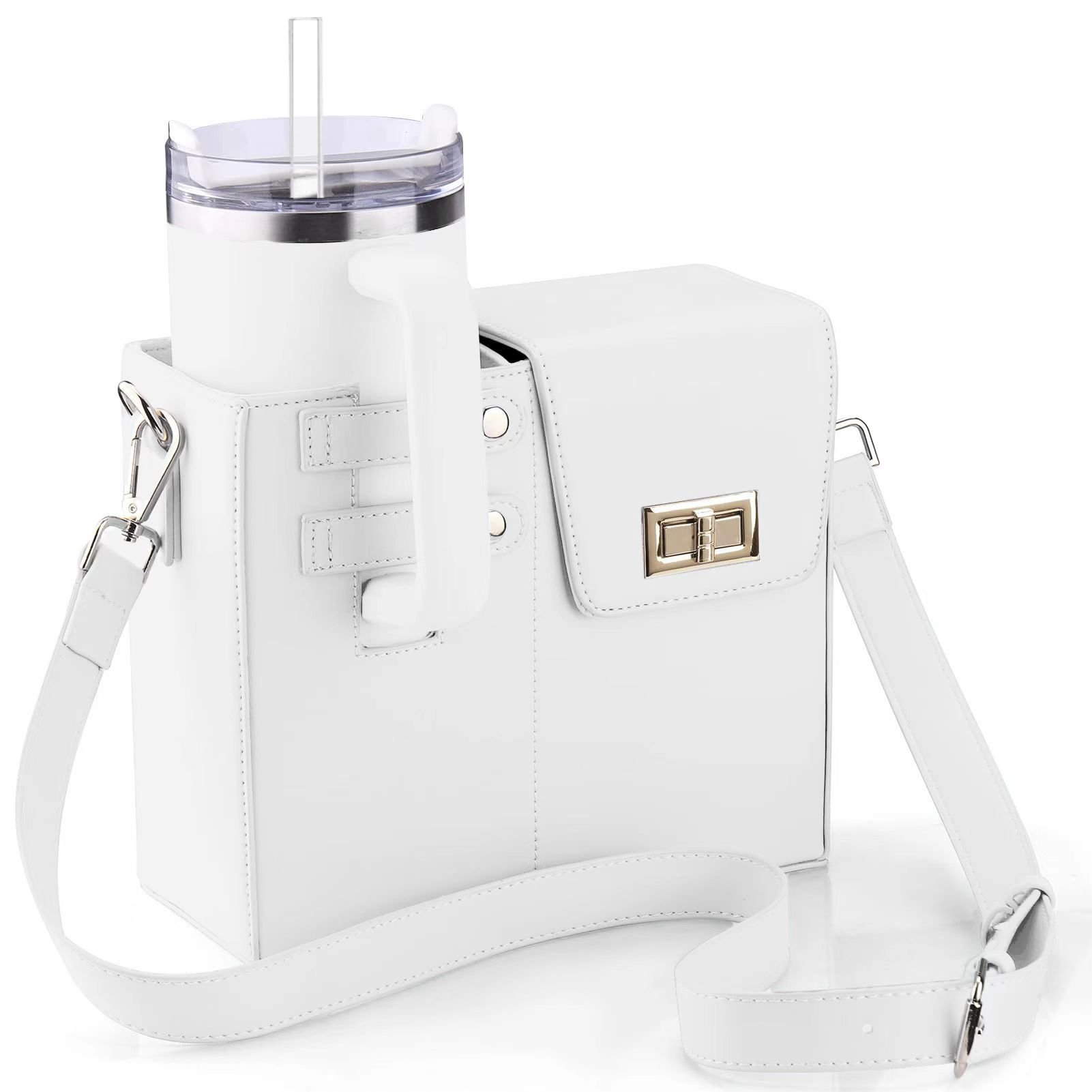 V888-ELOSUNG33412-202506191337-00 White Portable Insulated Water Bottle Carrier Bag with Adjustable Shoulder Strap - Crossbody Drink Holder for Outdoor Activities - Image 1