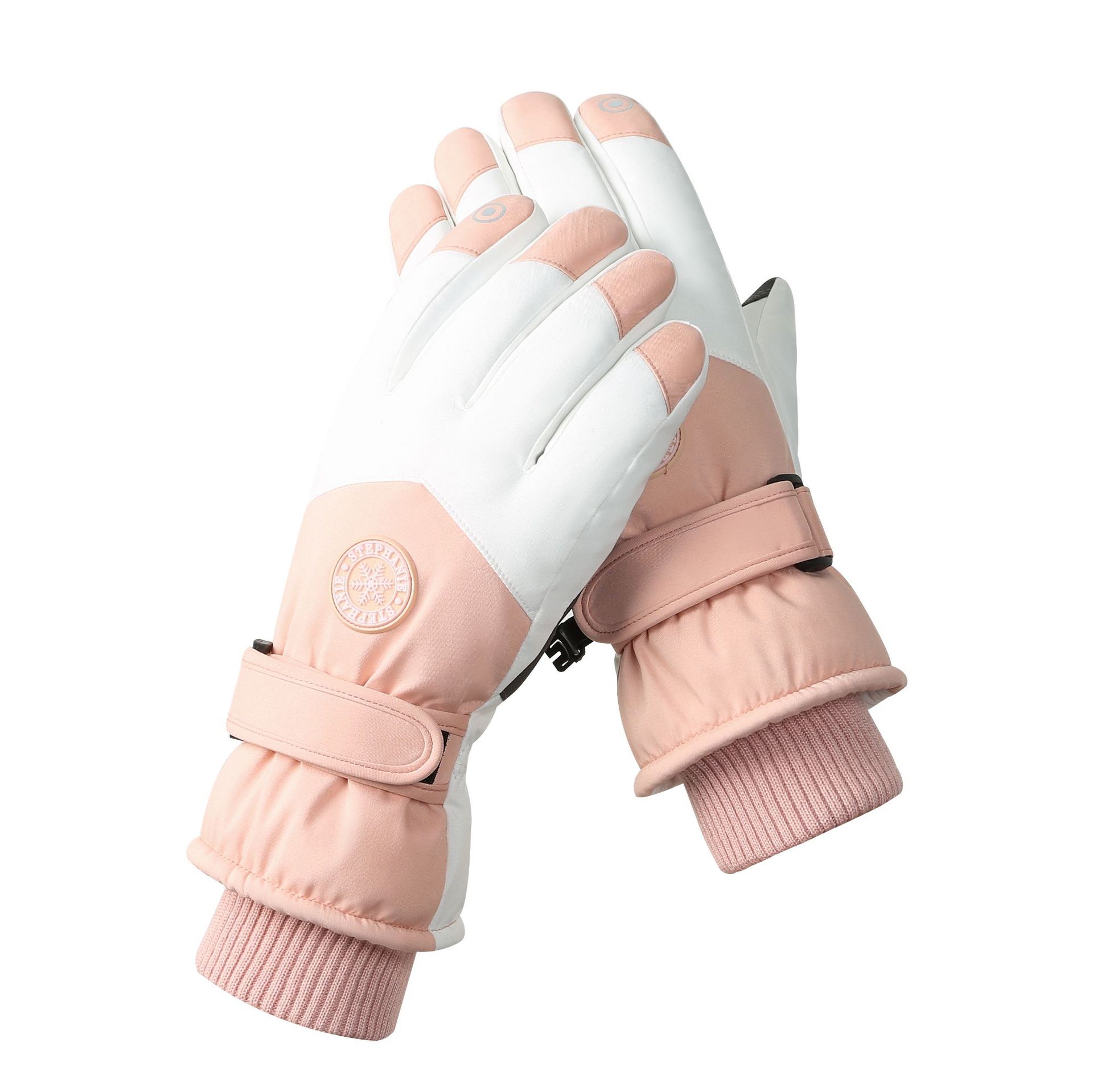 V888-ELOSUNG33434-202506241012-00 Women's Pink-white Color Combination Top-Rated Waterproof Touchscreen Ski Gloves - Fleece-Lined for Men & Women - Image 1
