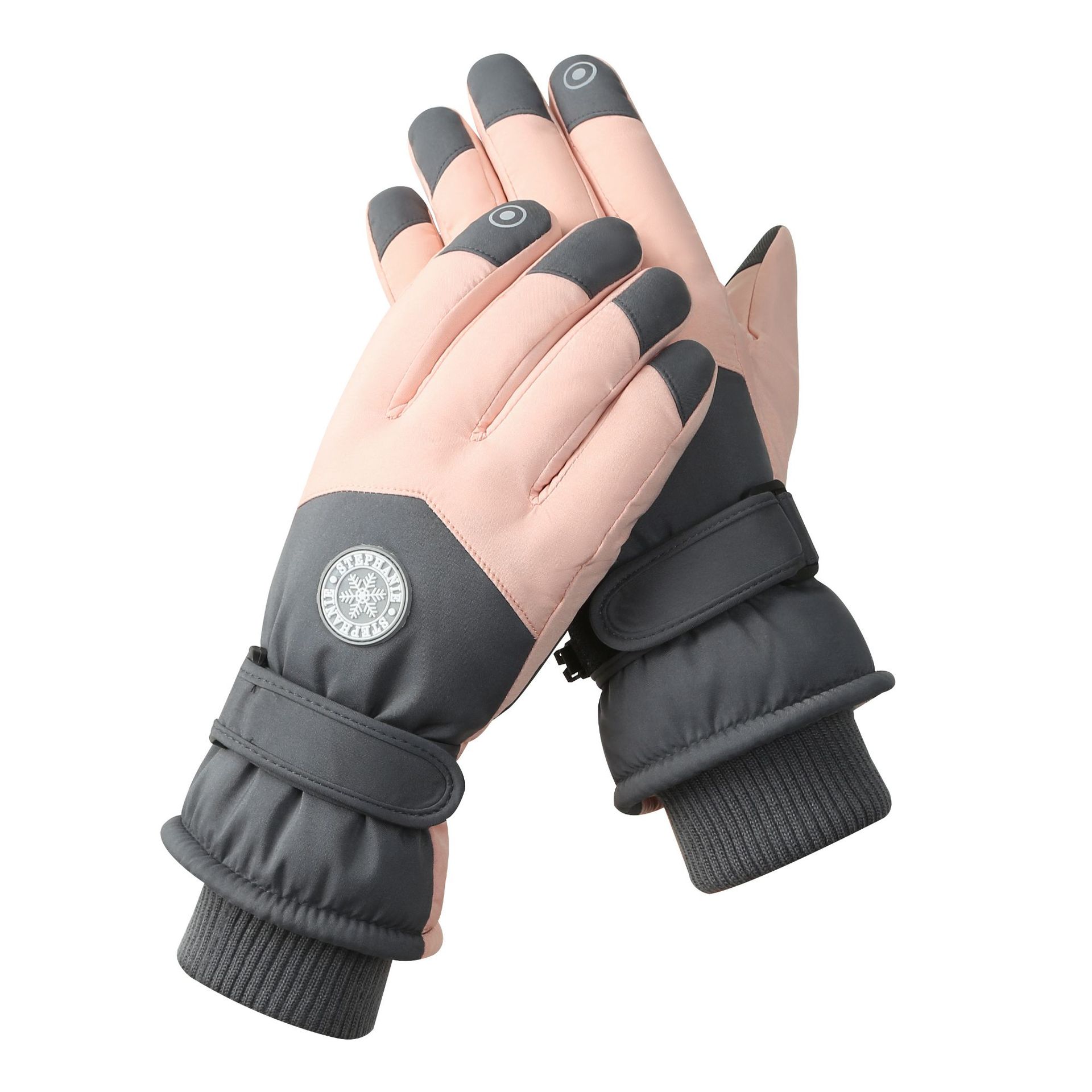 V888-ELOSUNG33467-202506241112-00 Women's Dark Grey-pink Color Combination Top-Rated Waterproof Touchscreen Ski Gloves - Fleece-Lined for Men & Women - Image 1