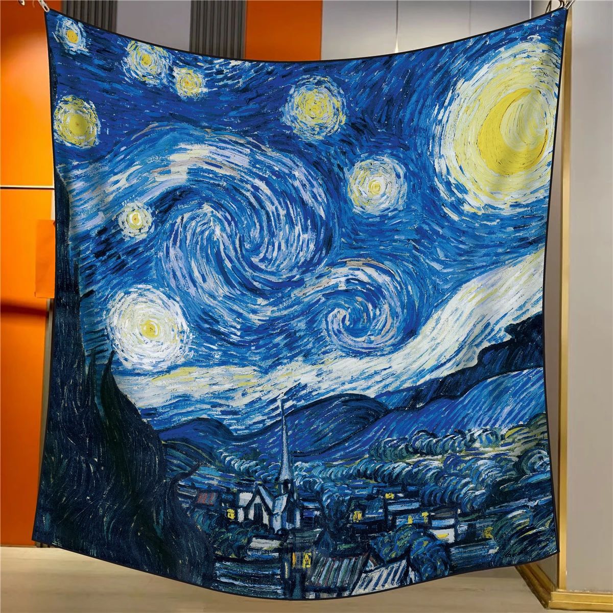 V888-ELOSUNG33546-202506301020-00 Stars Elegant Artistry Shawl - Large 130cm Square Scarf with Oil Painting Print & Hand-Rolled Hem - Image 1