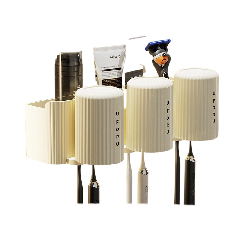 V888-ELOSUNG339-200124-00 Cream White+Cream White Toothed Brush Holder (3-Pack) 20cm * 11.5cm * 11cm - Image 1