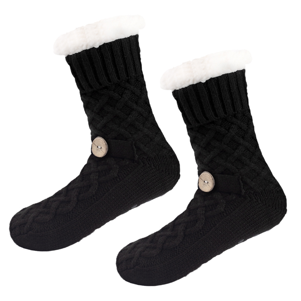 V888-ELOSUNG34171-202506191132-00 Black Women's Cozy Cable Knit Slipper Socks - Plush Fleece Lined Thermal Socks with Non-Slip Grips - Image 1