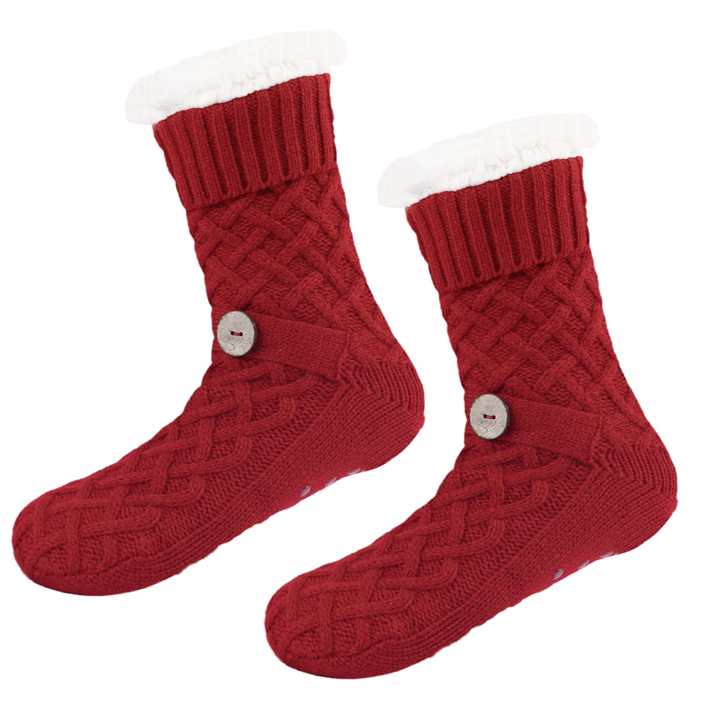 V888-ELOSUNG34172-202506191133-00 Red Women's Cozy Cable Knit Slipper Socks - Plush Fleece Lined Thermal Socks with Non-Slip Grips - Image 1