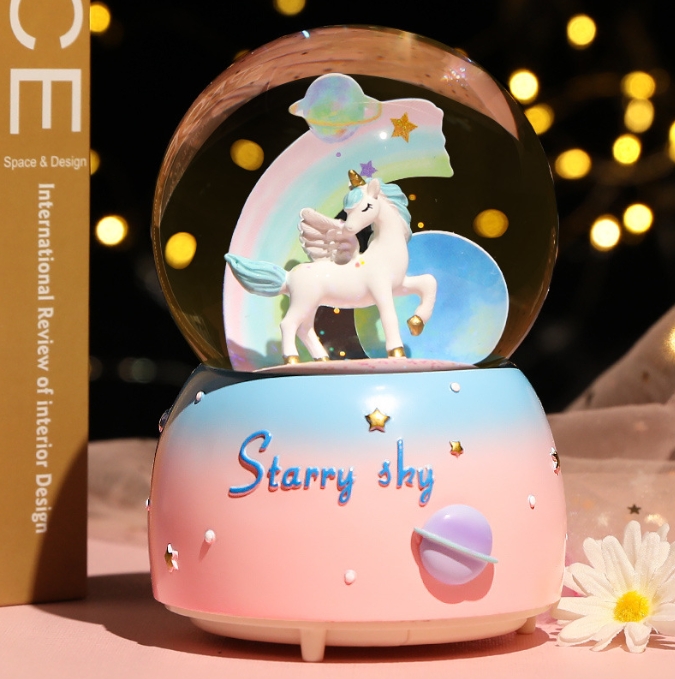 V888-ELOSUNG34218-202506191246-00 Enchanting Unicorn Snow Globe Music Box - Magical Starry Sky Musical Gift for Girls - Image 1