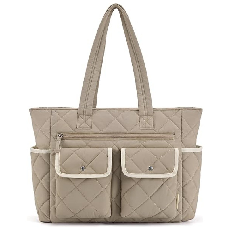 V888-ELOSUNG34261-202506241153-00 Grayish-brown Women's Multi-Pocket Tote Bag - Large Quilted Travel Handbag for Work, Gym, and More - Image 1