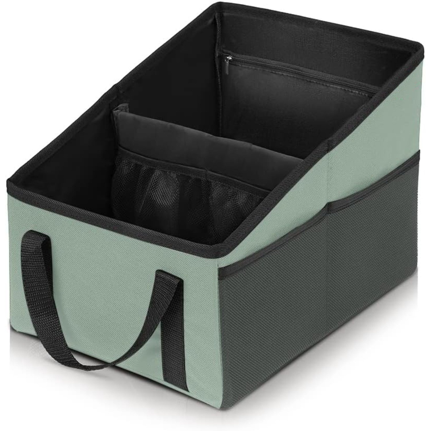 V888-ELOSUNG34266-202506241206-00 3-piece Green Car Trunk Storage Box - Large Capacity Oxford Cloth Foldable Car Seat Organizer - Image 1