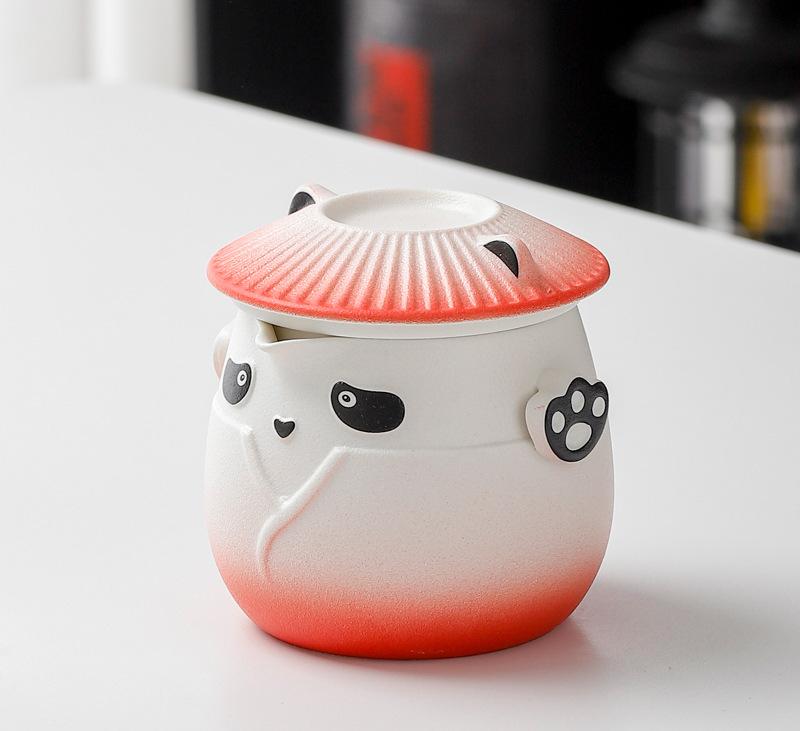 V888-ELOSUNG35026-202506191047-00 Adorable Panda Design Ceramic Tea Infuser Mug Set - 310ml Travel Crackle Glaze Cup with Lid & Strainer(red) - Image 1