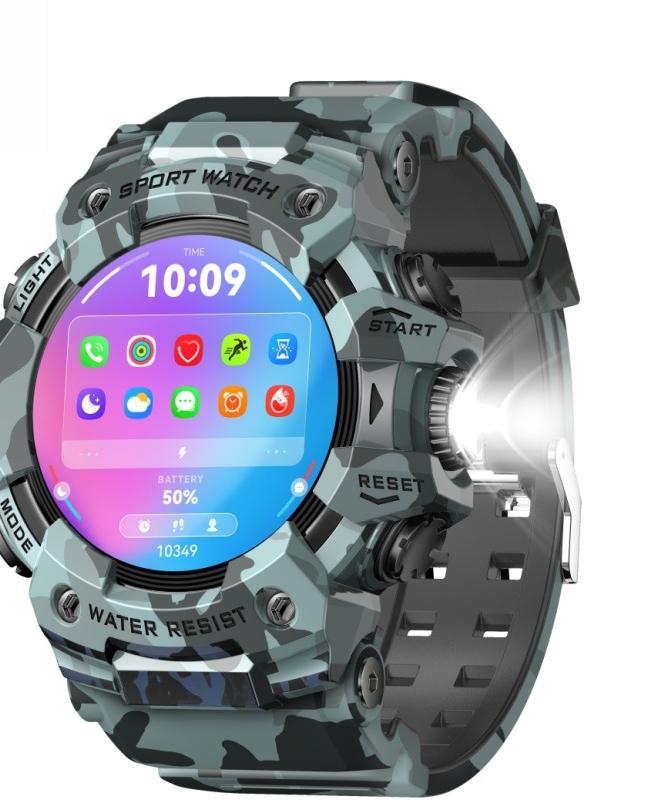 V888-ELOSUNG35064-202506191313-00 Rugged Outdoor Sport Smartwatch - HD Display, Compass, Flashlight, 100+ Sports Modes, Health Monitoring & Bluetooth Calls(Camouflage gray) - Image 1