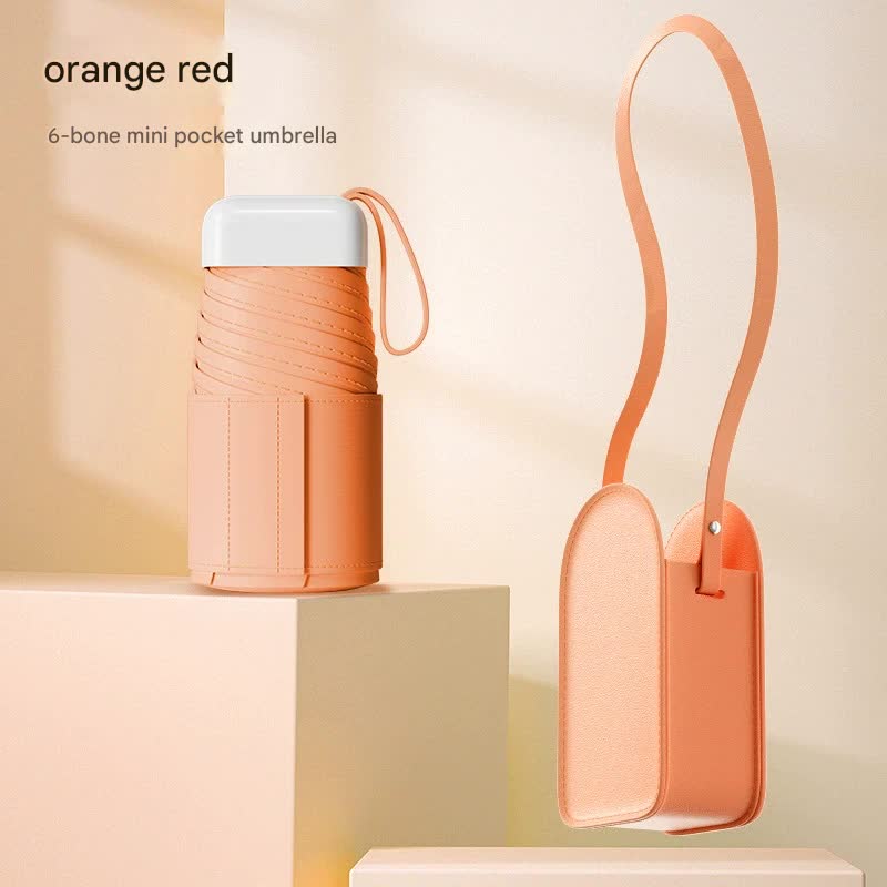 V888-ELOSUNG35160-202506241043-00 Mini Pocket Umbrella with Matching Crossbody Bag - UV Protection, 6-Rib Windproof Design(Orange) - Image 1