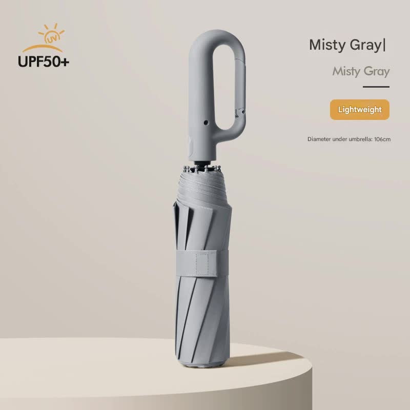 V888-ELOSUNG35166-202506241043-00 Automatic Open/Close Umbrella with UPF50+ Sun Protection - 10-Rib Windproof Design, Carabiner Handle(grey) - Image 1