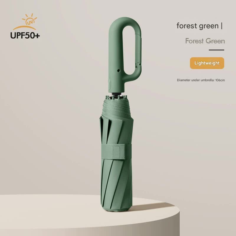 V888-ELOSUNG35167-202506241033-00 Automatic Open/Close Umbrella with UPF50+ Sun Protection - 10-Rib Windproof Design, Carabiner Handle(Green) - Image 1
