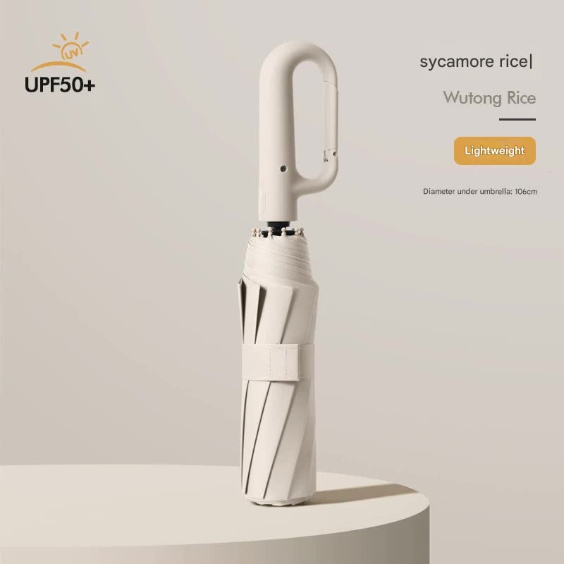 V888-ELOSUNG35168-202506241033-00 Automatic Open/Close Umbrella with UPF50+ Sun Protection - 10-Rib Windproof Design, Carabiner Handle(Beige) - Image 1
