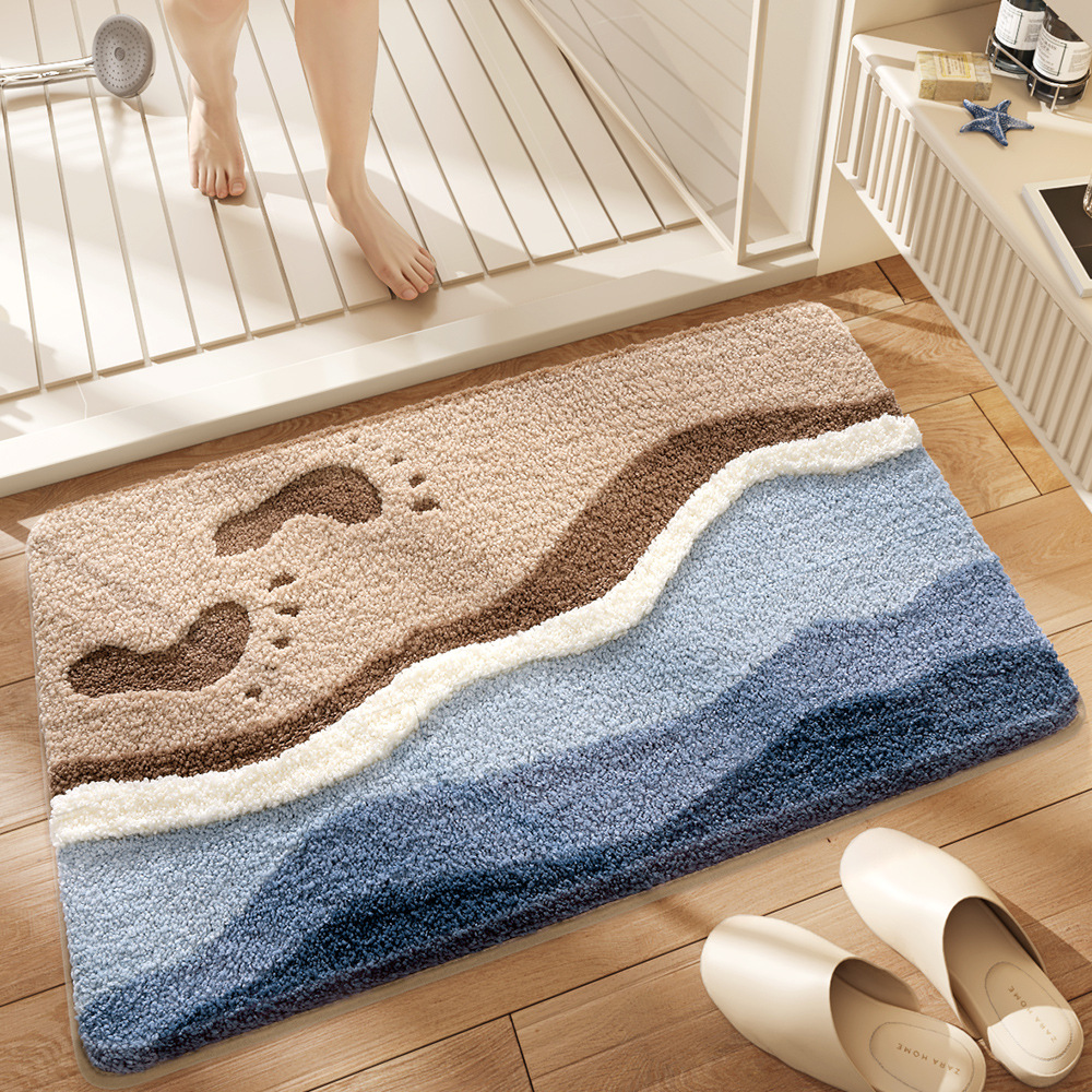 V888-ELOSUNG35345-202506301040-00 Premium Bath Mat with 8X Water Absorption & Non-Slip Base(Footprints by the seaside) - Image 1