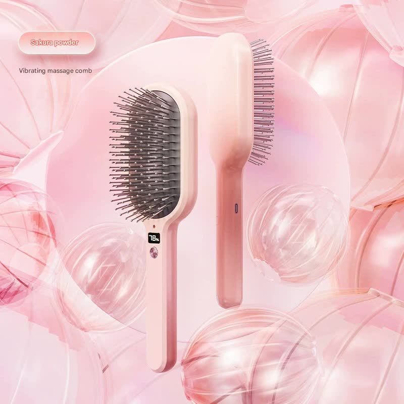 V888-ELOSUNG35463-202506301110-00 Electric Ionic Vibrating Massage Hairbrush - 3-Mode Sonic Scalp Massager & Detangler with LCD Display(Pink) - Image 1