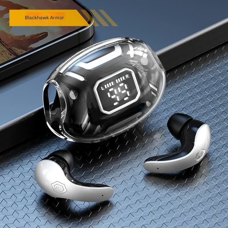 V888-ELOSUNG35469-202506301116-00 Mecha Style TWS Gaming Earbuds - Bluetooth 5.3, Low Latency, Ear-Hook Design, LED Display Case, Noise Cancelling(black) - Image 1