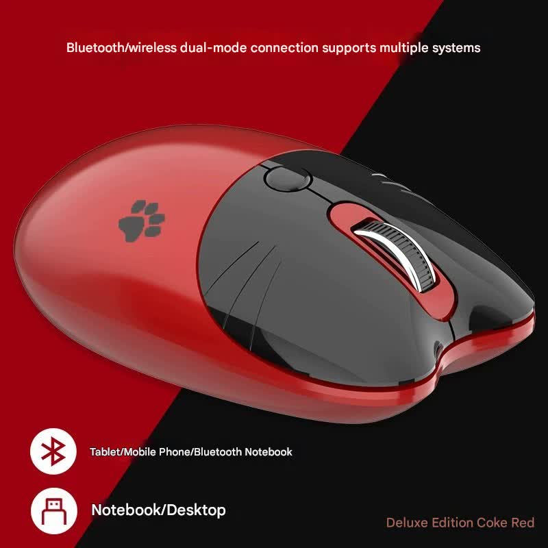 V888-ELOSUNG35563-202507041030-00 Cute Cat Shaped Wireless Office Mouse - Dual Mode 2.4G/Bluetooth, 3-Level DPI, Silent Click(red) - Image 1