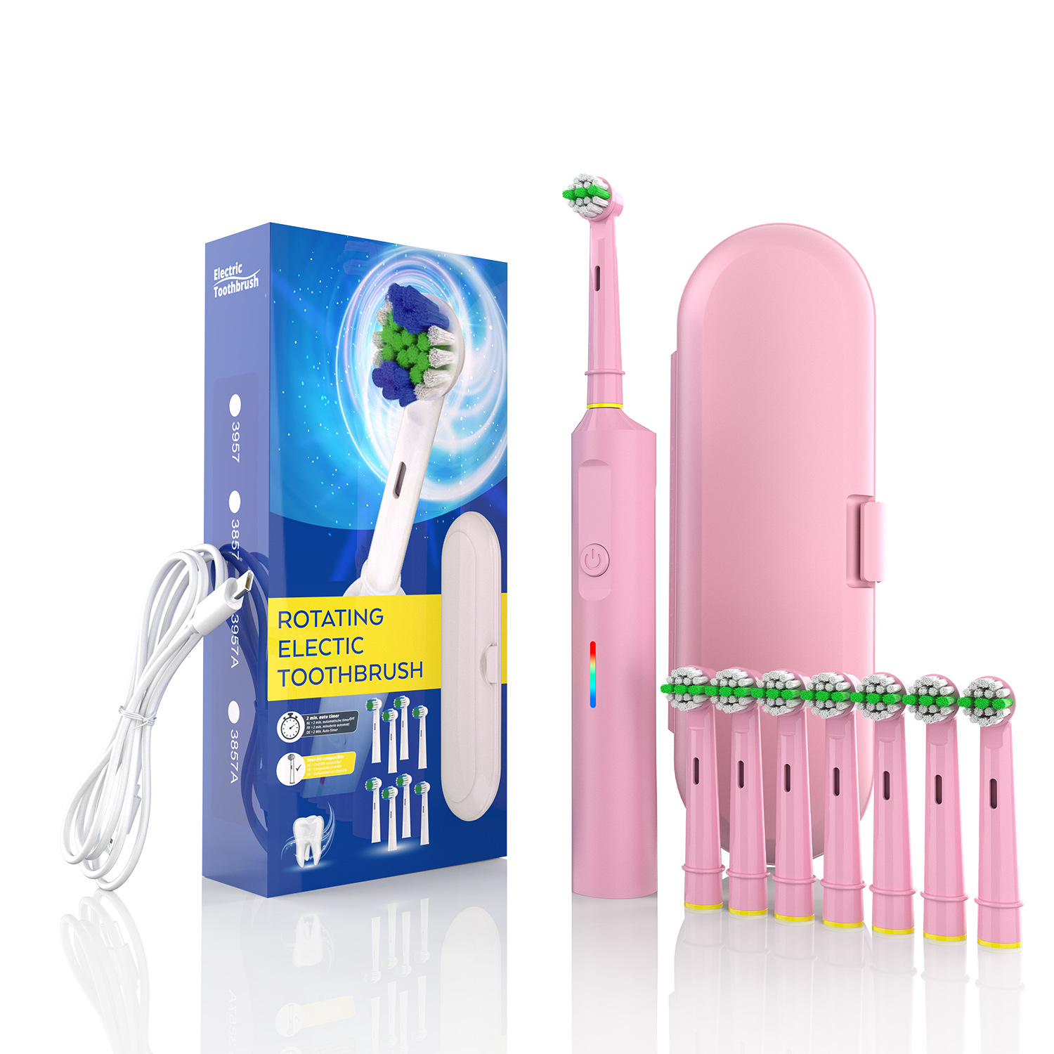 V888-ELOSUNG35586-202507041040-00 Rotating Electric Toothbrush with 3D Cleaning Action - 3 Modes, IPX7 Waterproof, with Travel Case & 6 Brush Heads(pink) - Image 1