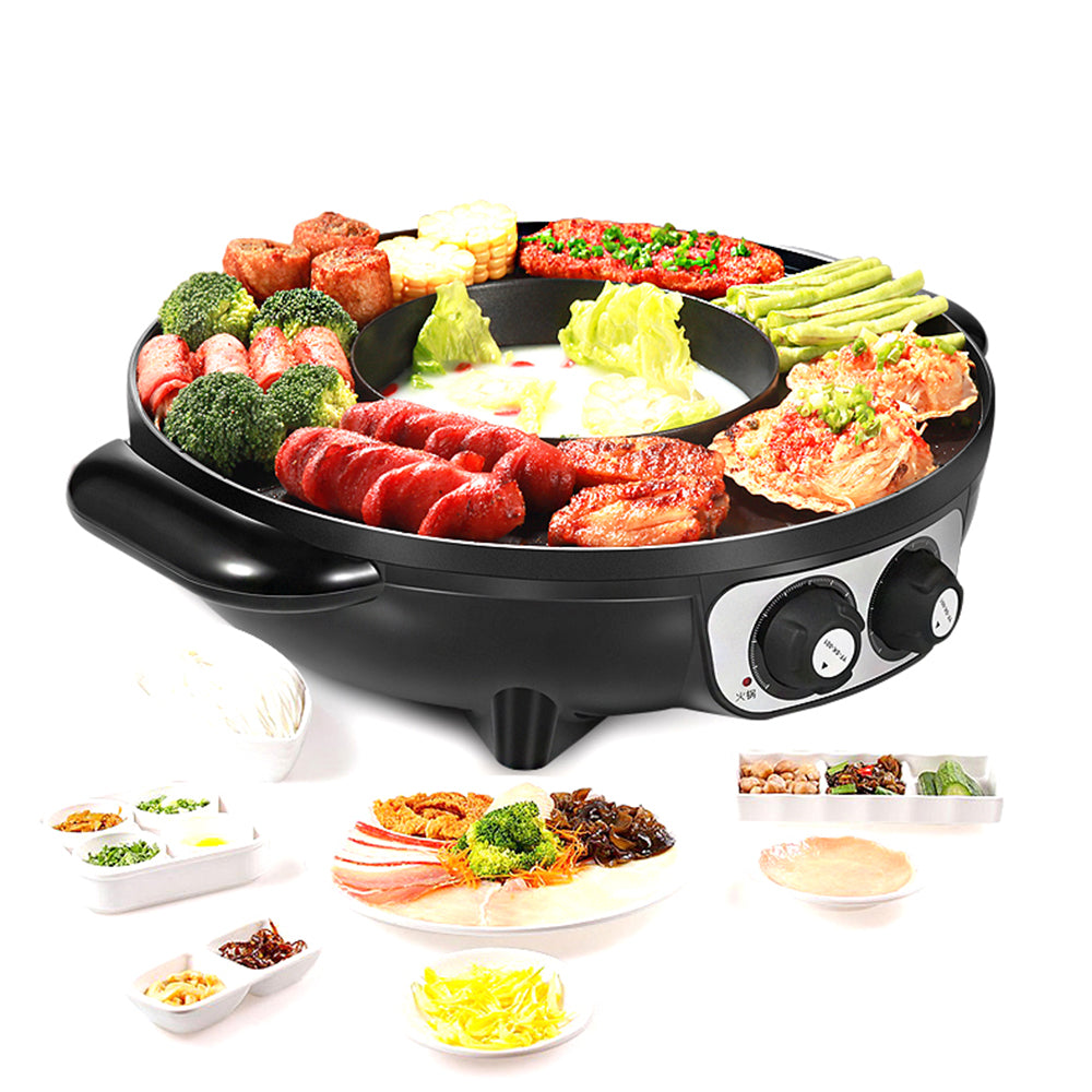 V891-HW-28CMCW-X1-208925-00 Electric 2 In 1 Non-Stick BBQ Plate Hot Pot Pan For Party Shabu Grill Barbecue 42cm - Image 1