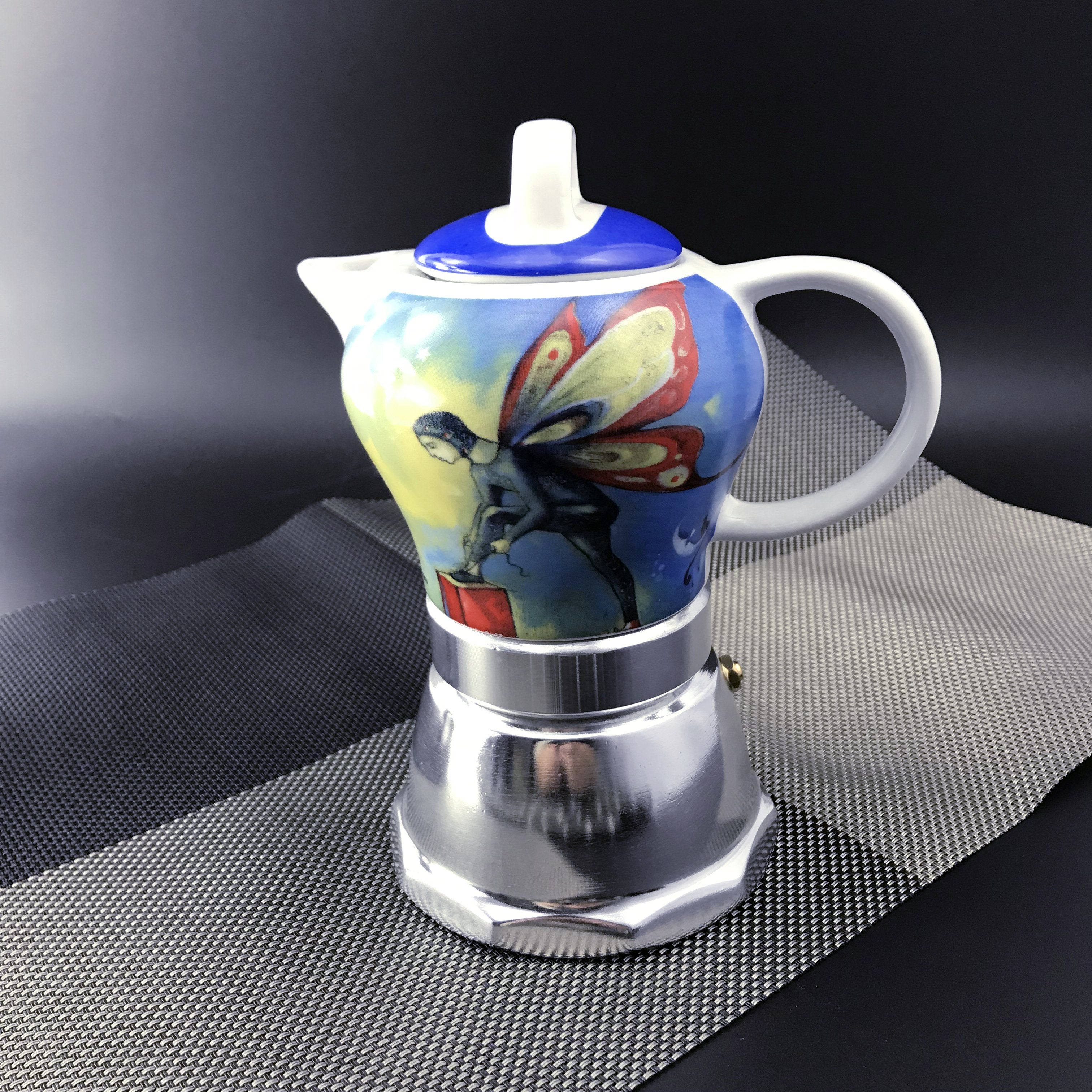 V891-HW-CCMF-X1-197164-00 Fairy Vintage Porcelain Ceramic Italian Stove Top Espresso Coffee Maker 3-4Cups 200ml - Image 1