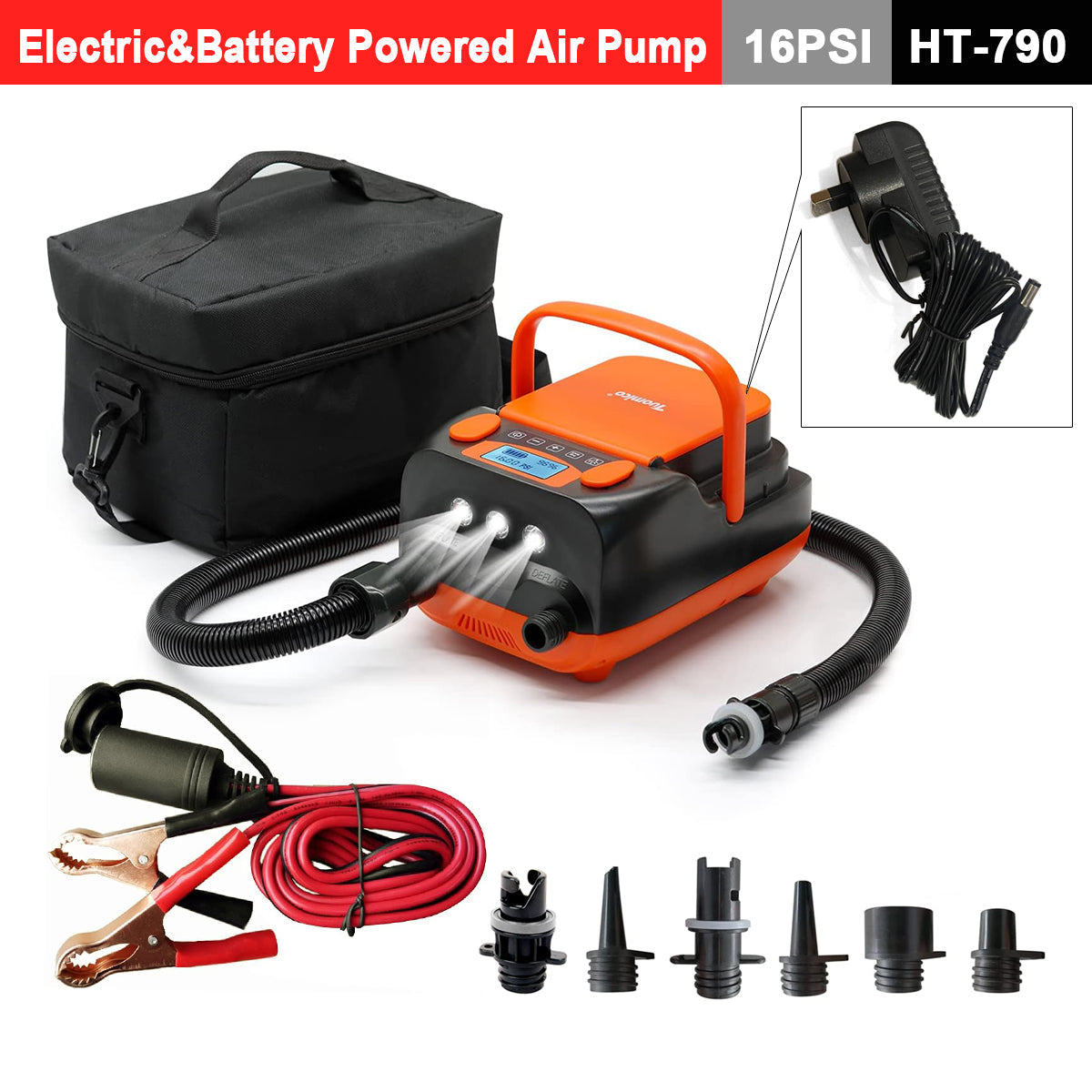 V891-ZY-PUMPHT790-X1-208911-00 Electric & Battery Powered HT-790 High Pressure SUP Electric Air Pump 12V DC Paddle Board 16/20PSI Auto-Off - Image 1