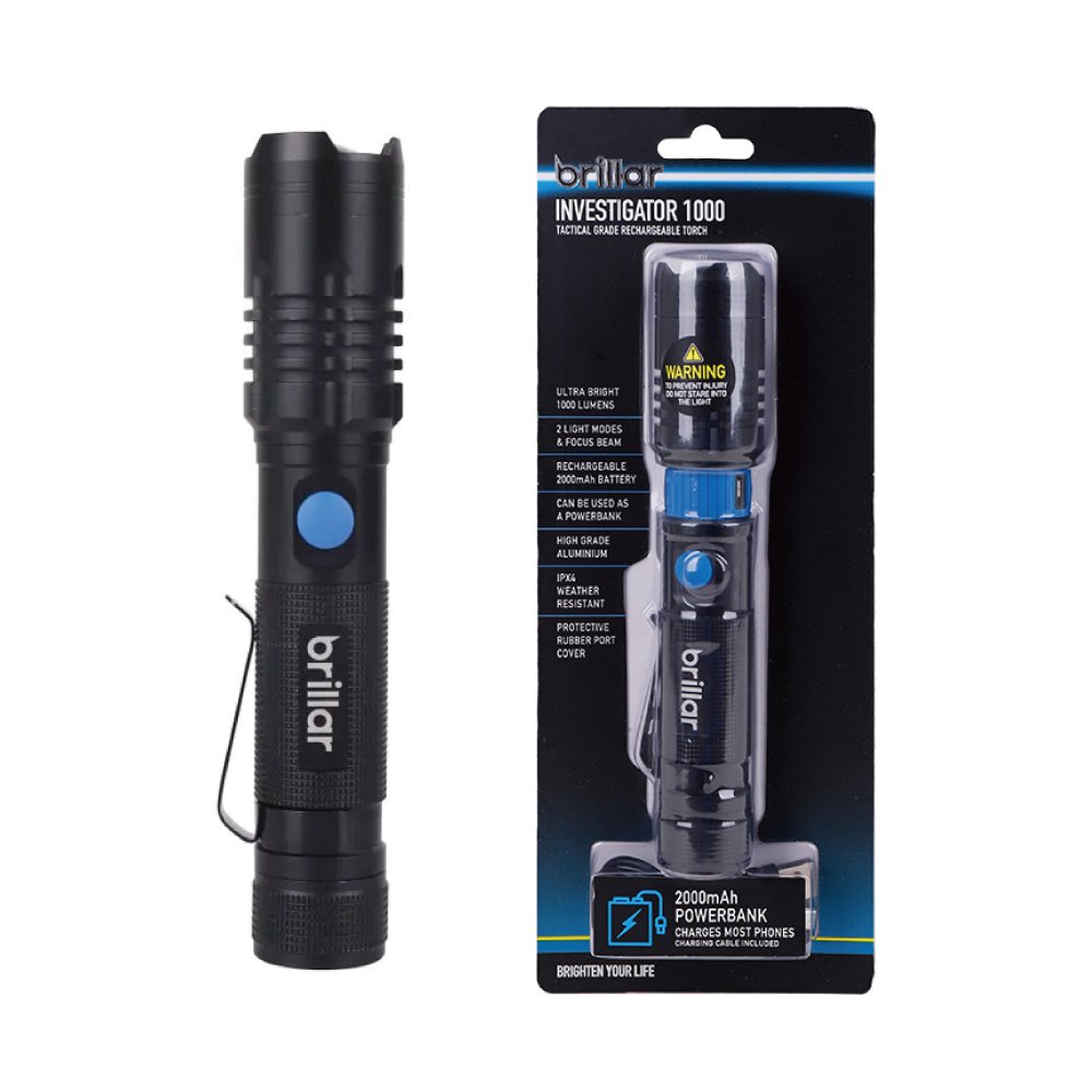 V915-BR0079-204110-00 Brillar Investigator 1000 Lumens Rechargeable USB Flashlight - Image 1