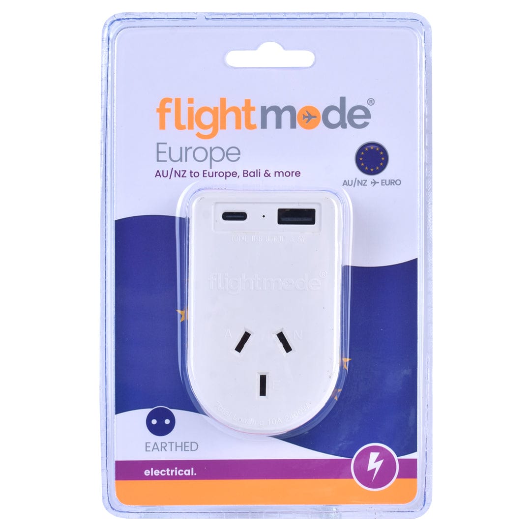 V915-FM0102-203420-00 Flightmode Outbound AU/NZ to EUROPE/BALI Travel Adaptor with USB Type C & A - Image 1