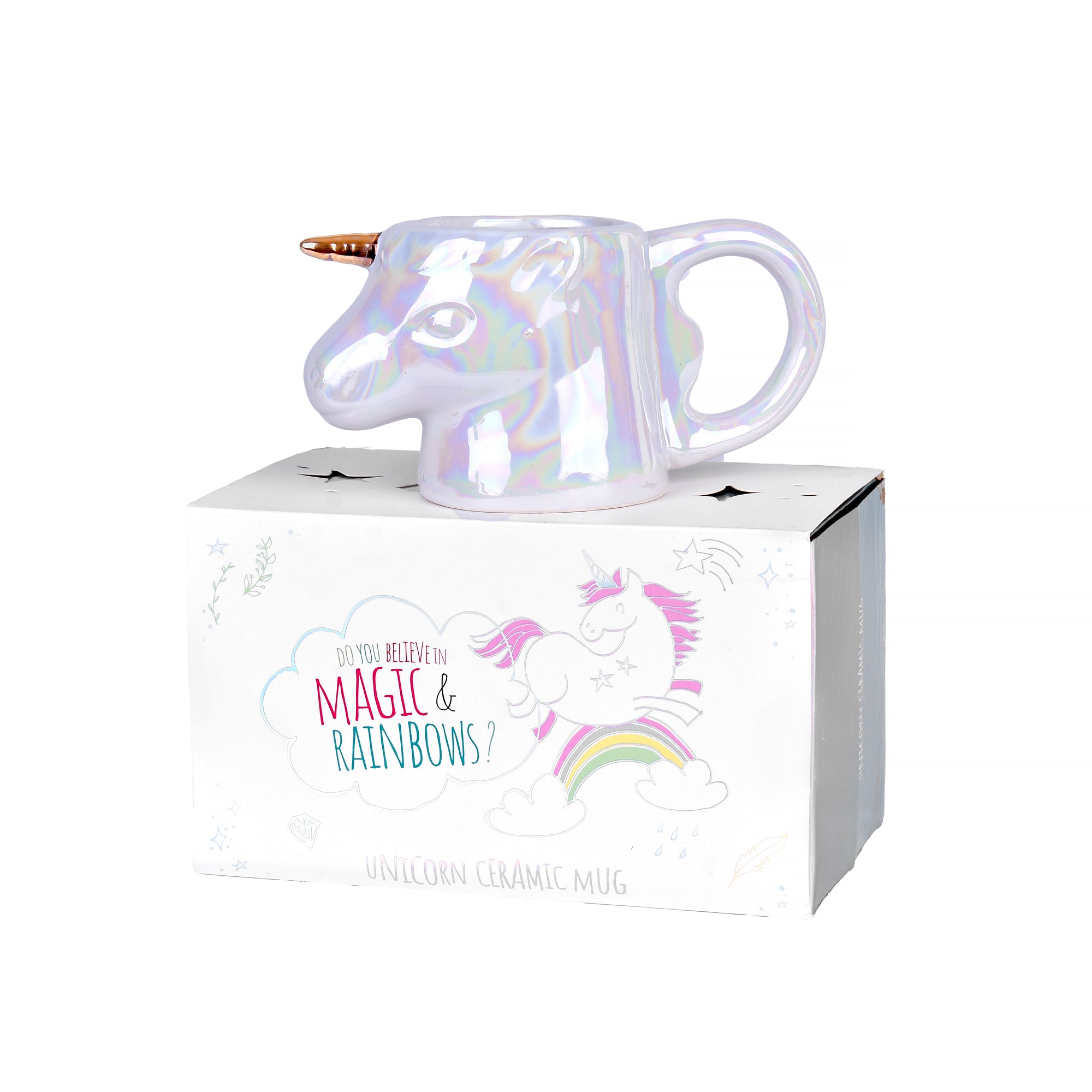 V915-GI0169-203367-00 Iridescent Opalescent Rainbow Color Unicorn Ceramic Mug with Gift Box - Image 1