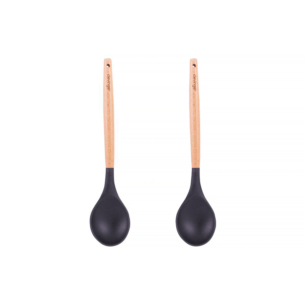 V915-KU0254X2-203853-00 2pcs Beechwood & silicone spoon charcoal - Image 1