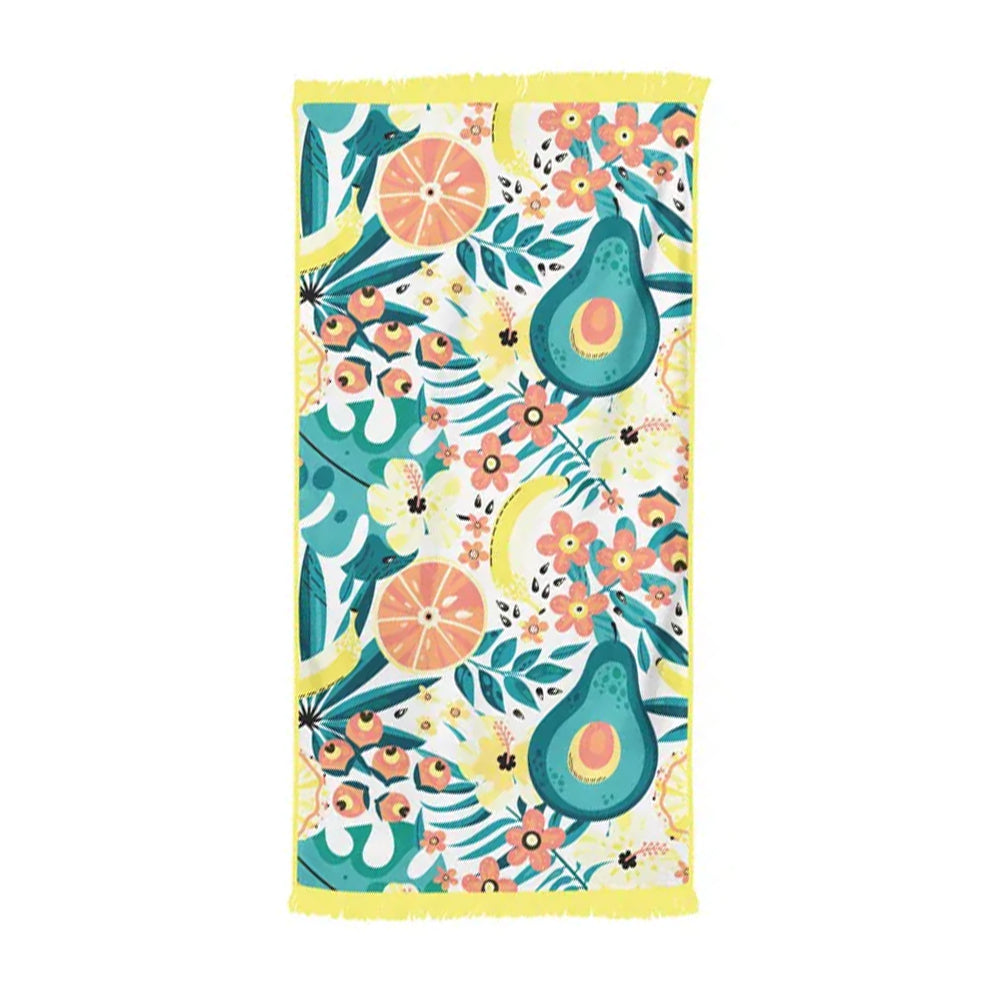 V915-LD0001-YE-203549-00 Rectangular Bath Beach Towel with Tassel -Yellow - Image 1