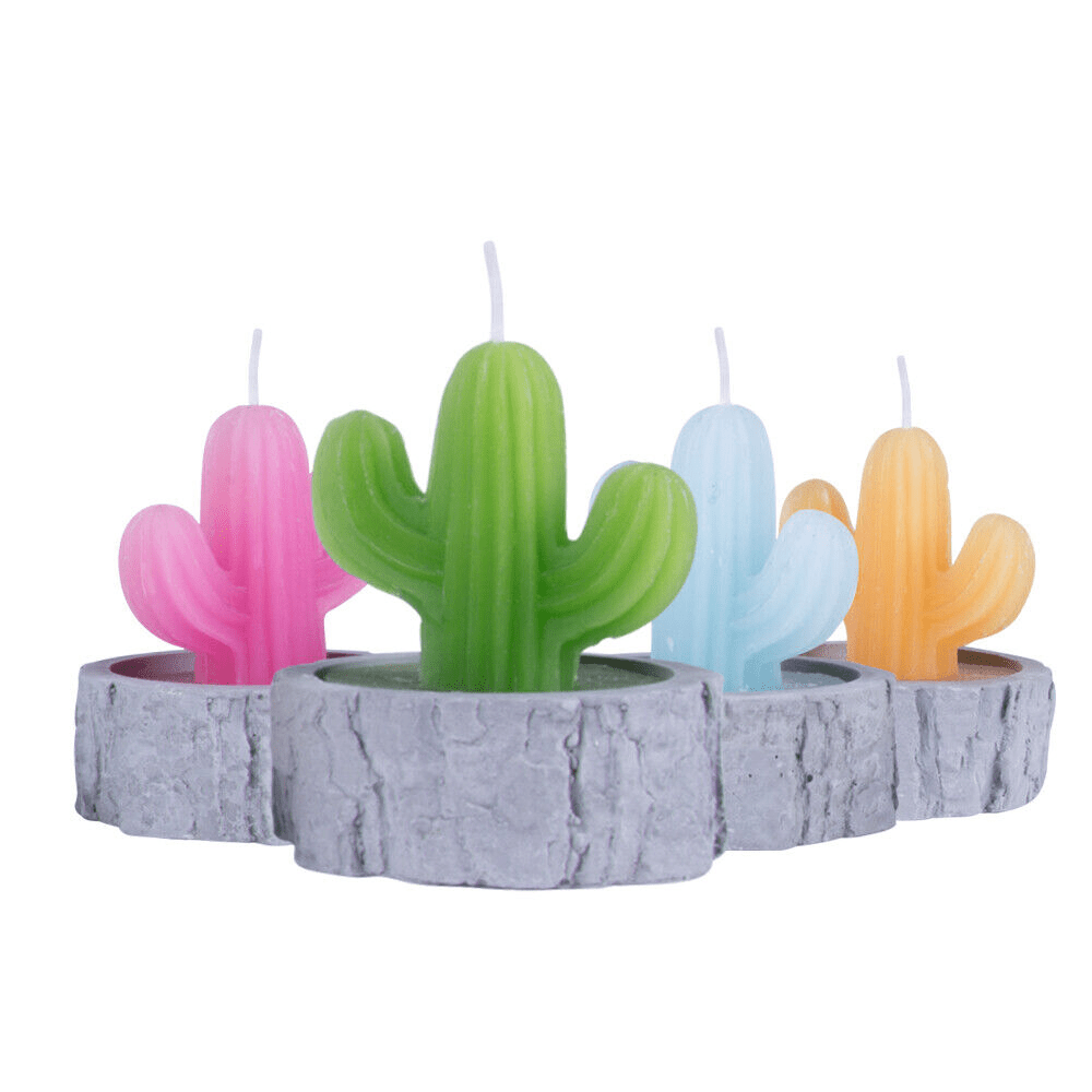 V915-LD0045X4-203781-00 4Pcs/set Simulation Plant Cactus Candle Tea Light Home Decor Table Tealight Mini - Image 1